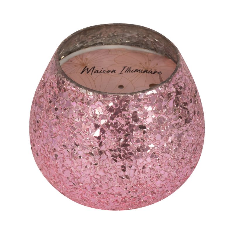 Glass, 5 17 Oz Crackled Scented Candle, Pink