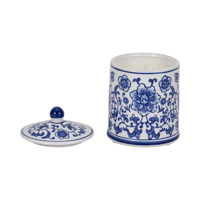 Cer, 6 8oz Chinoiserie Scntd Candle W/lid,wht/blu