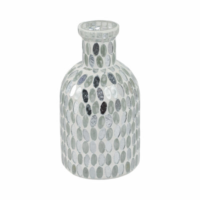 GLASS, 8H MOSAIC VASE, WHITE