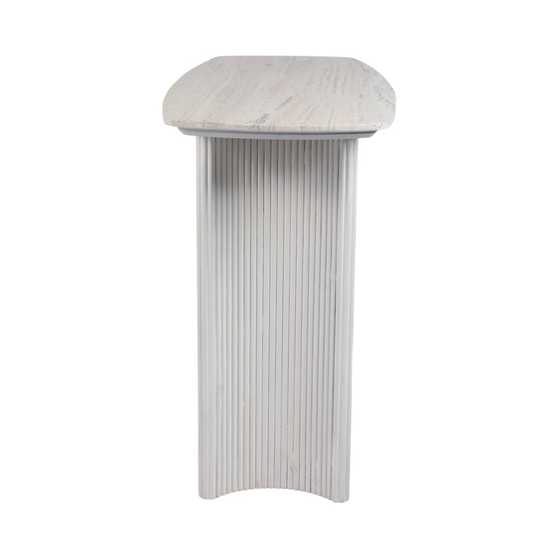 60catalina Travertine&fluted Wood Console Tble/kd