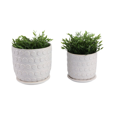 Cer, S/2 6/8  Bubbles Planter W/ Saucer, Beige