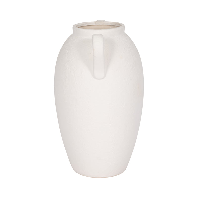 CER, 13 TEXTURED JUG W/ HANDLES, WHITE