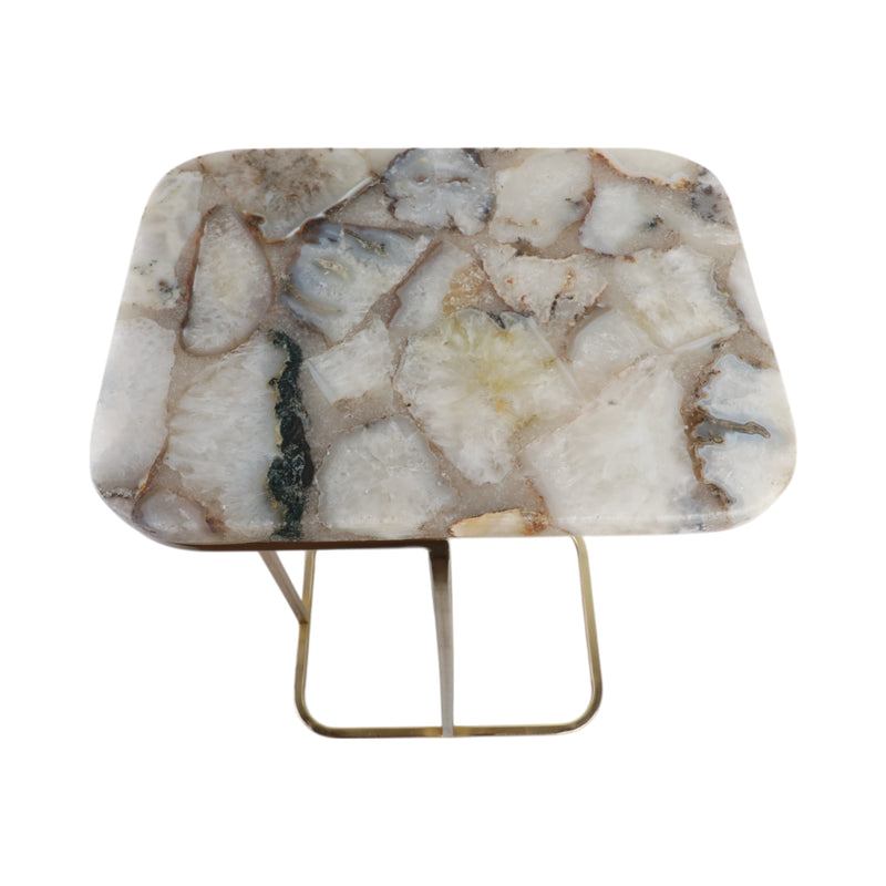 24x15 Agate Top C-table, White/gold