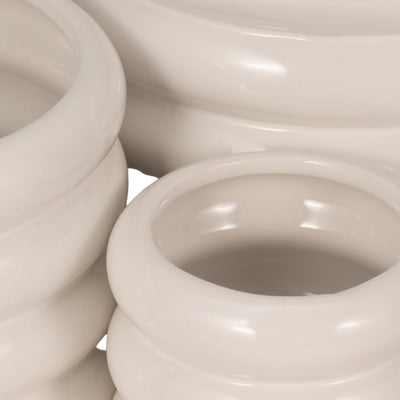 S/3 4/6/7 Stacked Rings Planters, White