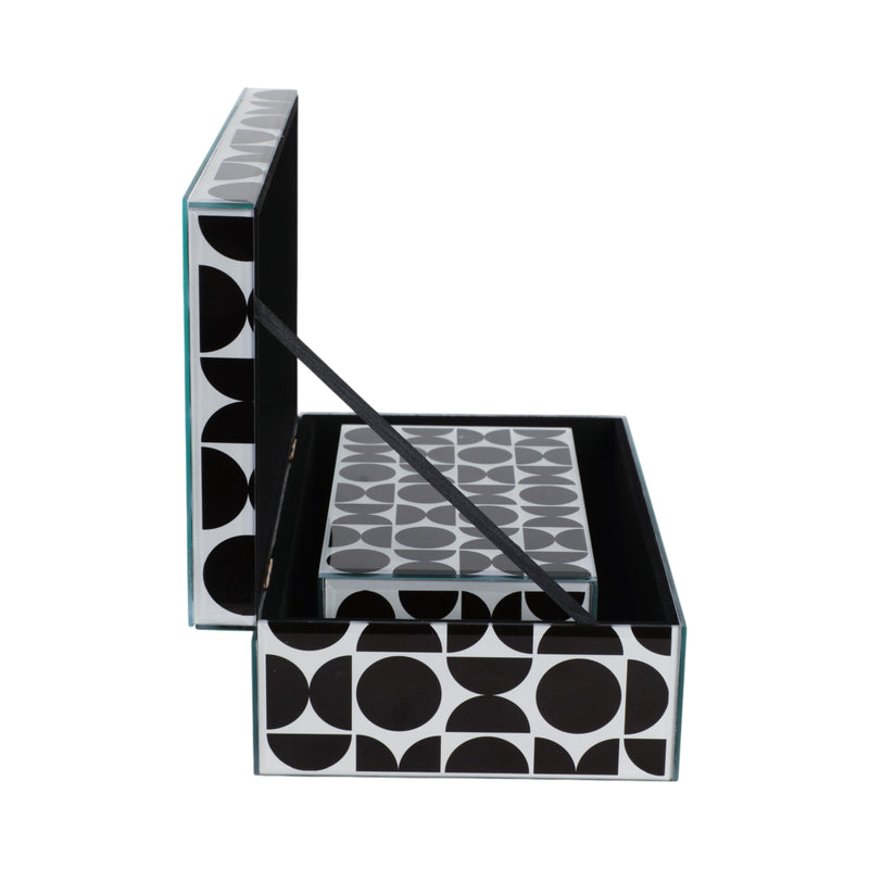 GLASS, S/2 8/11 MODERN PRINT BOXES, BLACK/WHITE