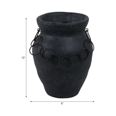 10x8 Rustic Terracotta Vase With Chain, Black