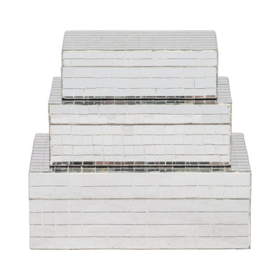 S/3 6/7/9 MOSAIC BOXES, SILVER