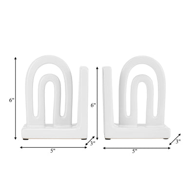 CER,S/2 6 ARCH BOOKENDS, WHITE