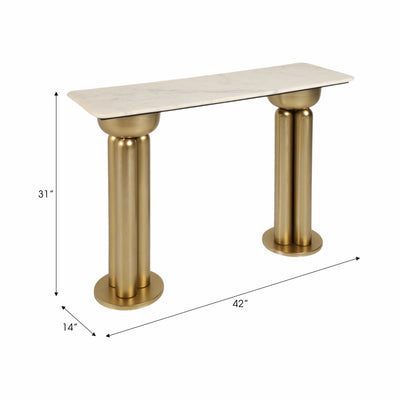 Metal, 42 Marble Top Console, Gold/white