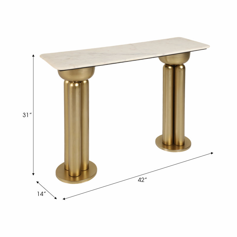 Metal, 42 Marble Top Console, Gold/white