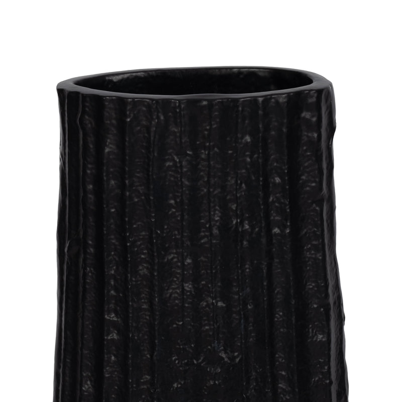 METAL, 48 RIBBED FLOOR VASE, BLACK