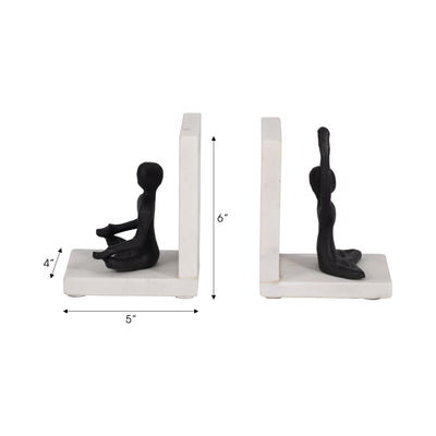 Metal, S/2 6 Yoga Ladies Bookends On Marble, Blk/