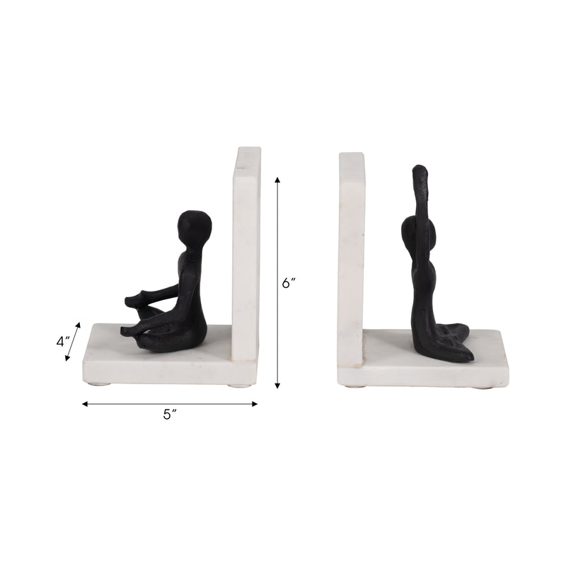 Metal, S/2 6 Yoga Ladies Bookends On Marble, Blk/