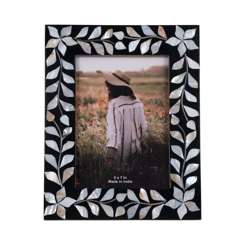 5x7 Mother Of Pearl Inlay Vine Photo Frame, Black