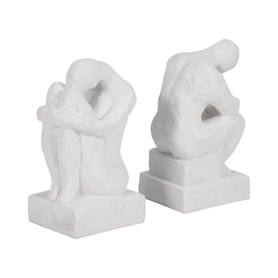 S/2 7 Thinking Man Bookends, White