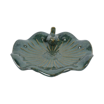 10x2 Flower Birdbath With Perched Bird, Green