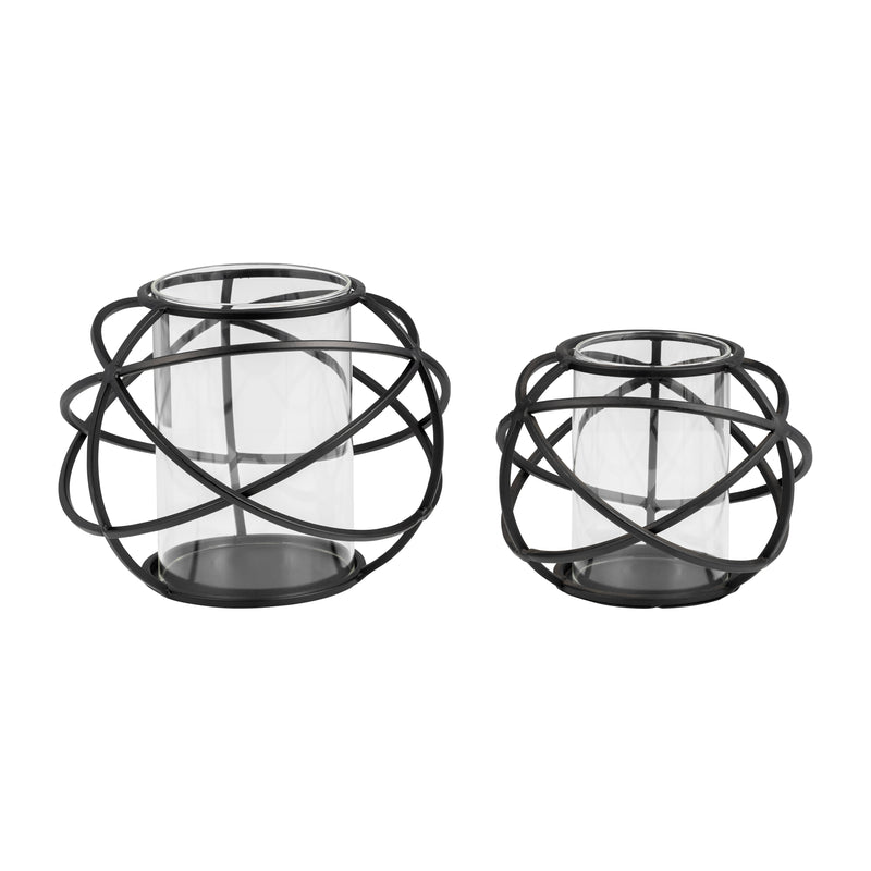 S/2 6 ORB CANDLE HOLDER , BLACK