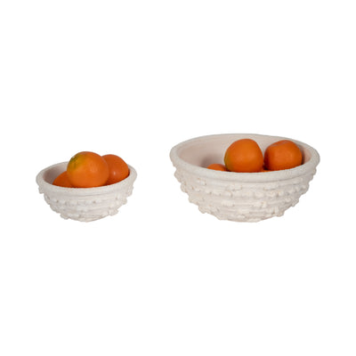 S/2 8/12 Textured Knobby Knot Bowls, White