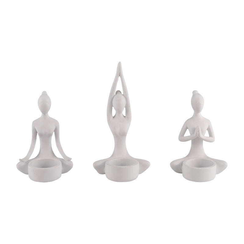 S/3, 7H RESIN YOGA WOMEN TEALIGHT HOLDER, WT