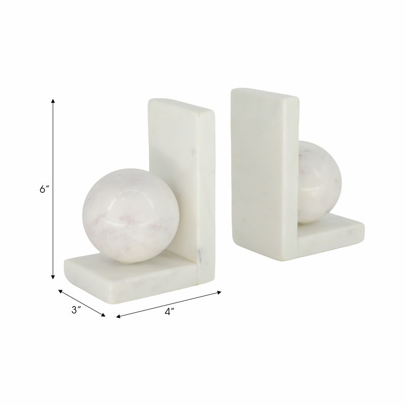 S/2 6 Marble Bookend With 3 Orb, White