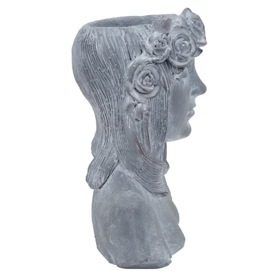 RESIN, 19 LADY W/ ROSES, GRAY