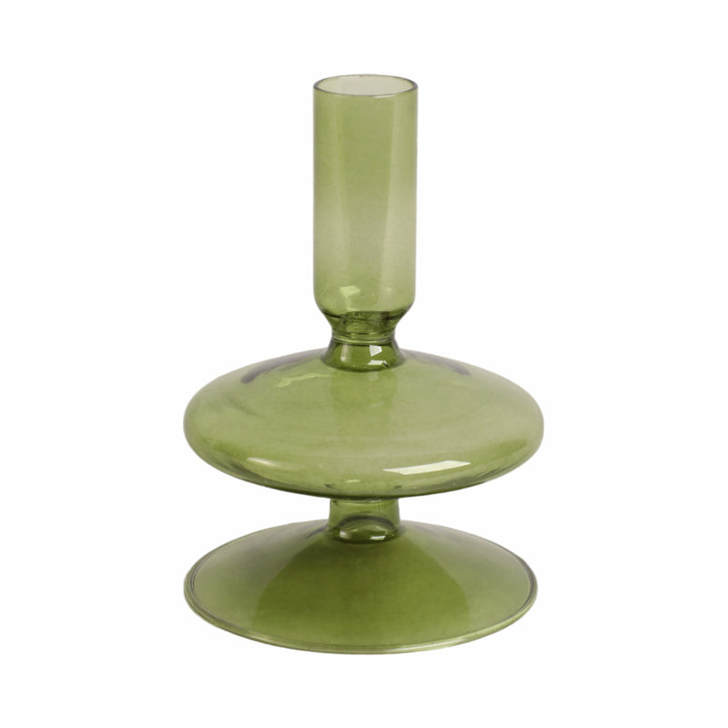 5 Vintage Glass Taper Candle Holder, Olive