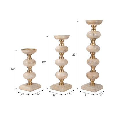 S/3 14/19/23 Sumpter Natural Wood Candle Sticks