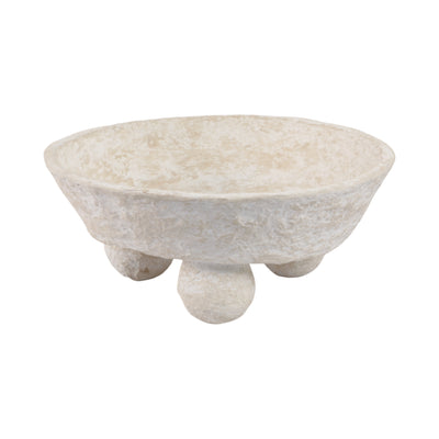 12x12 Paper Mache Knobby Footed Bowl, White