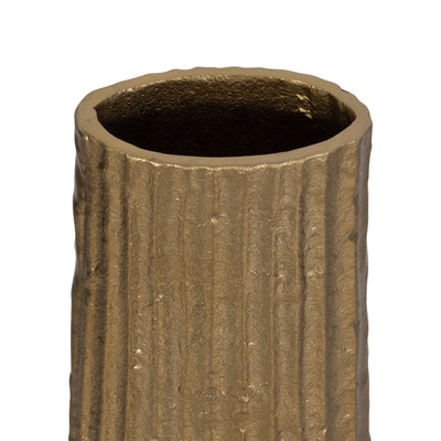 METAL, 35 RIBBED FLOOR VASE, GOLD