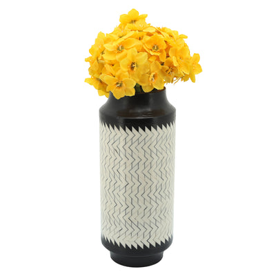 Resin 14h Chevron Vase, Blk/white