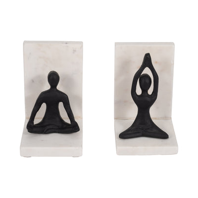 Metal, S/2 6 Yoga Ladies Bookends On Marble, Blk/