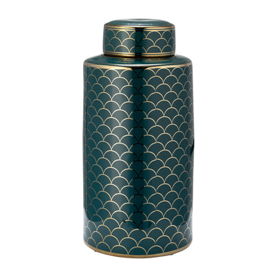 CER, 16 CRACKLE JAR W/ LID, GOLD