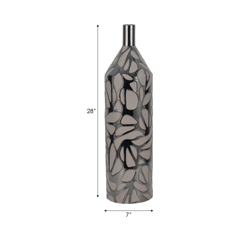 28 Solvay Oversized Tribal Vase, Blk Pearl Metllc