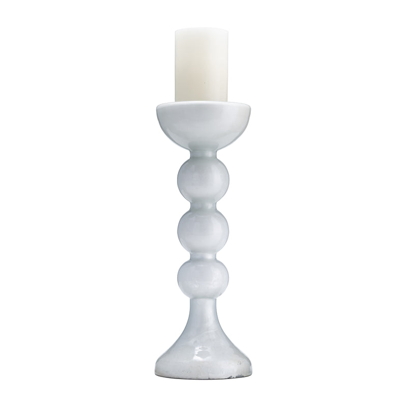 GLASS, 15H, BUBBLY CANDLE HOLDER, WHT ENAM