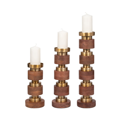 S/3 13/17/22 Hollis Wood Candle Sticks, Brown