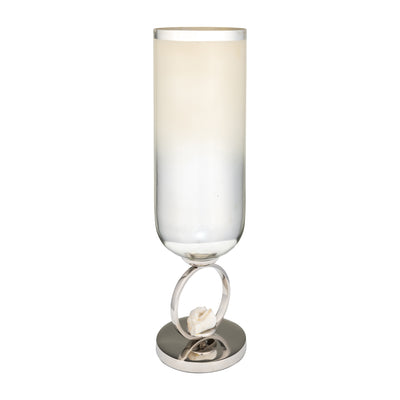 GLASS, 21 VASE W/ METAL BASE STONE ACCENT, PEARL