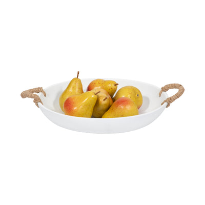 12 Cement Bowl W/ Woven Handles, White