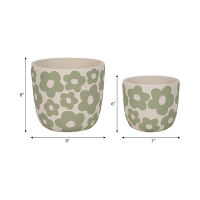 S/2 7/9 Flower Power Planters, Light Green