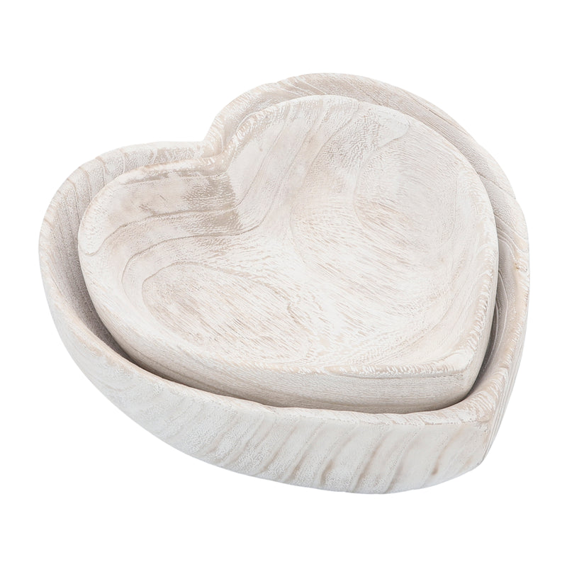 WOOD, S/2 9/10 HEART BOWLS, WHITE