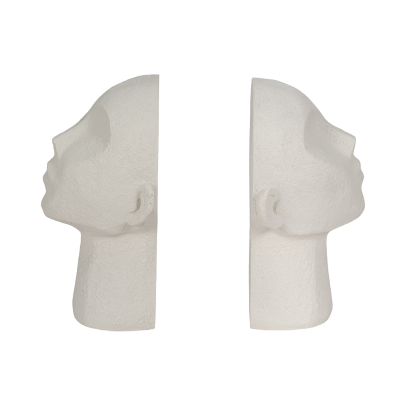 S/2 9 Textured Head Up Bookends, White