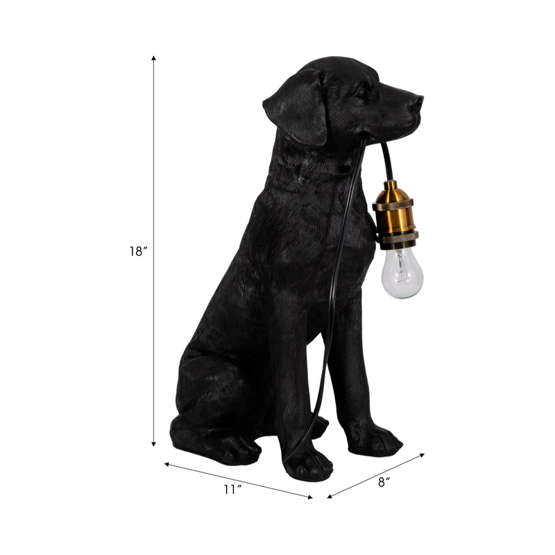 18 Dog Holding Lightbulb Table Lamp, Black/gold