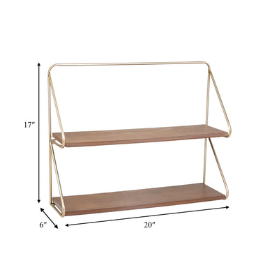 METAL/WOOD 20 2 TIER WALL SHELF, GOLD