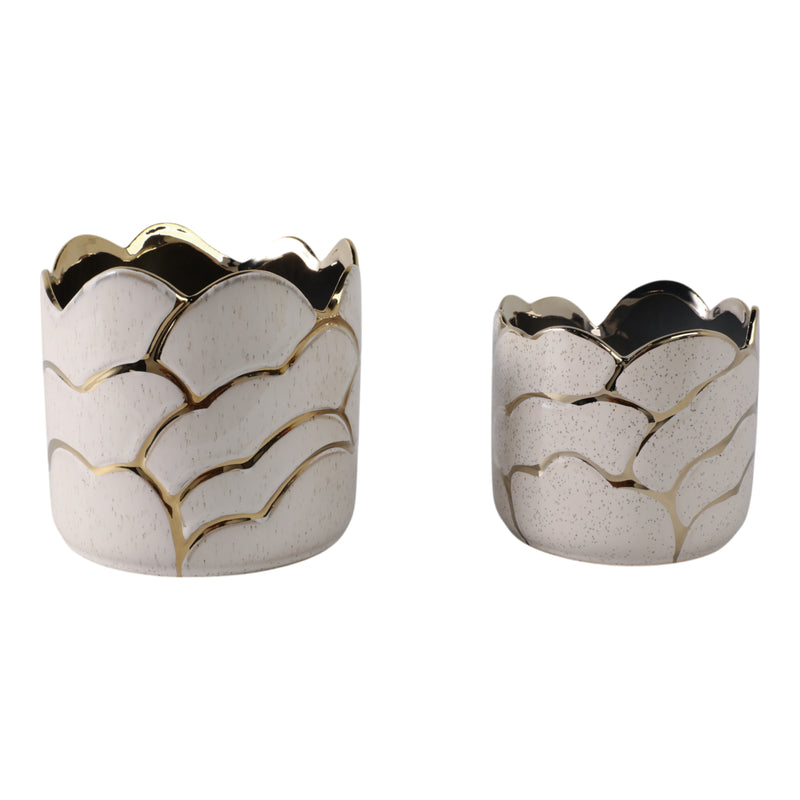 S/2 6/7 Clouds Planter, Ivory/gold