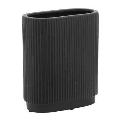 CER, 8H RIDGED VASE, BLACK