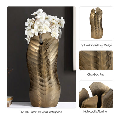 Metal, 16 Botanic Tall Leaf Vase, Gold