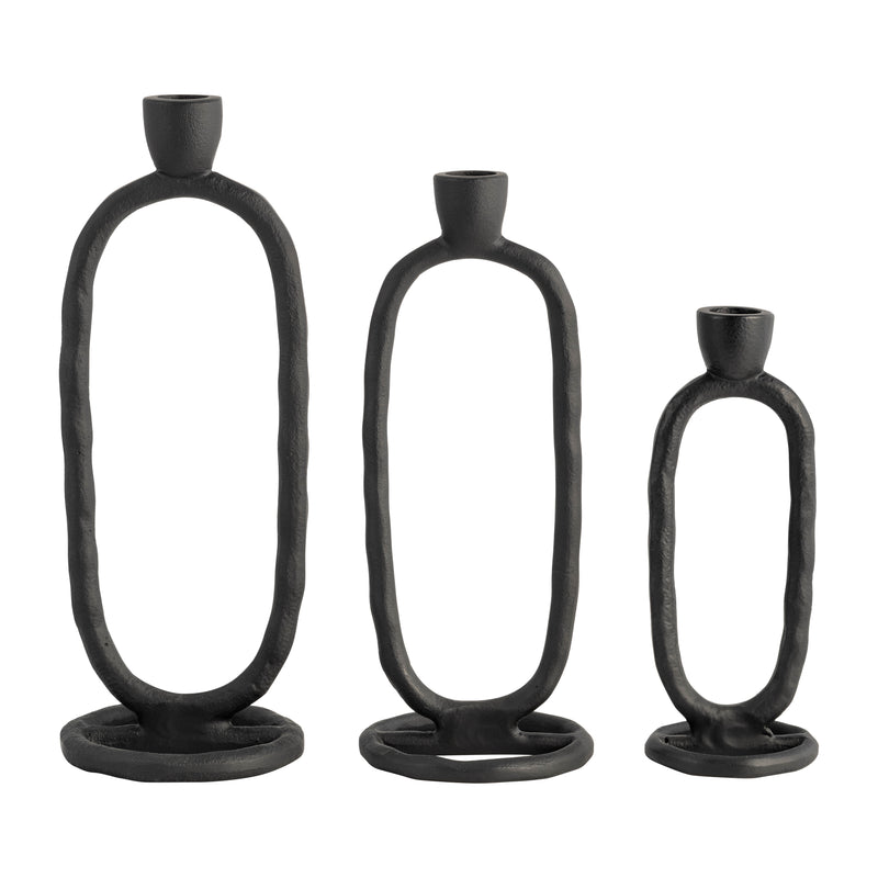 METAL, 7 OPEN OVAL TAPER CANDLEHOLDER, BLACK