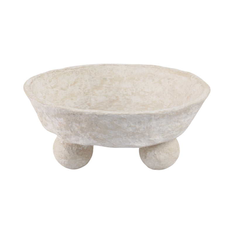 12x12 Paper Mache Knobby Footed Bowl, White