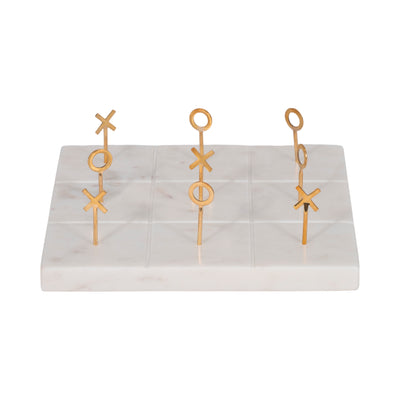 9 Marble Tic-tac-toe With Gold X & O, White/gold