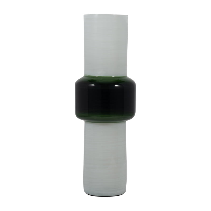 GLASS, 19 MODERN CYLINDER VASE, WHITE/GREEN