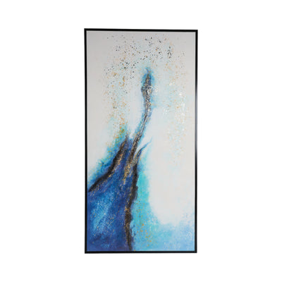 32X64 HANDPAINTED ABSTRACT CANVAS, WHITE/BLUE